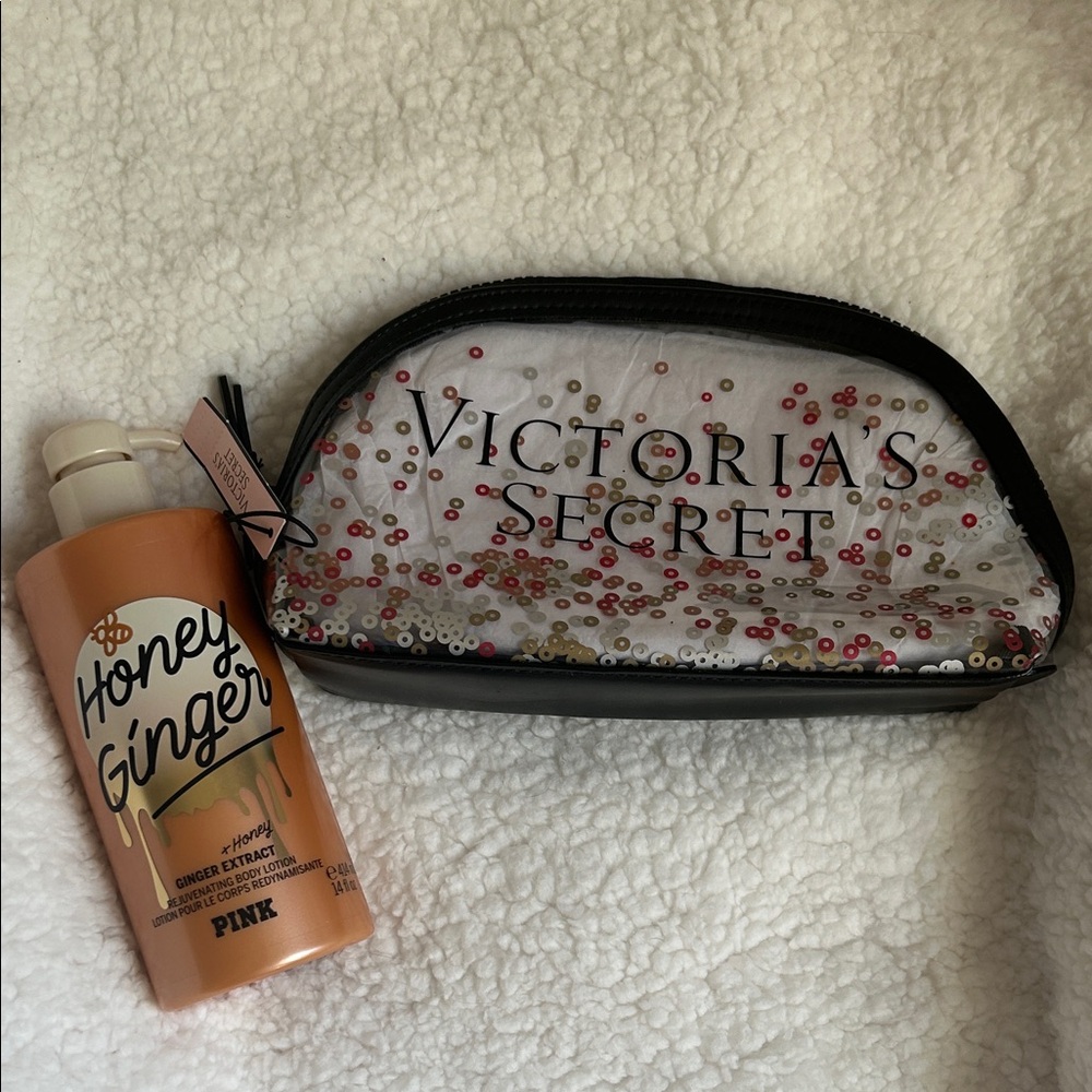 Victoria's Secret Sequin Cosmetic Bag with Honey Ginger Lotion - Picture 1 of 3